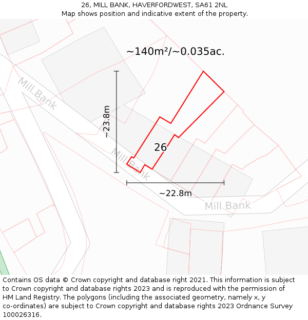 26, MILL BANK, HAVERFORDWEST, SA61 2NL: Plot and title map