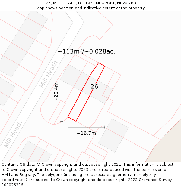 26, MILL HEATH, BETTWS, NEWPORT, NP20 7RB: Plot and title map