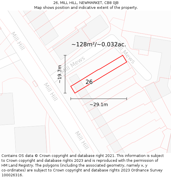 26, MILL HILL, NEWMARKET, CB8 0JB: Plot and title map
