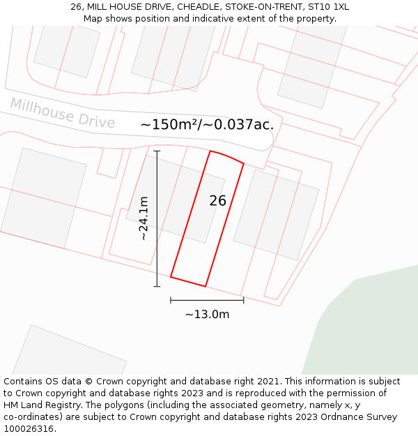 26, MILL HOUSE DRIVE, CHEADLE, STOKE-ON-TRENT, ST10 1XL: Plot and title map