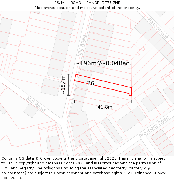 26, MILL ROAD, HEANOR, DE75 7NB: Plot and title map