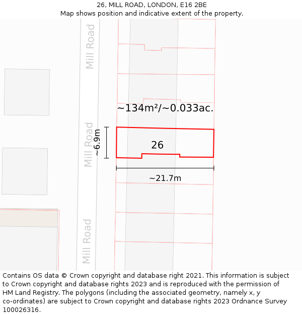 26, MILL ROAD, LONDON, E16 2BE: Plot and title map