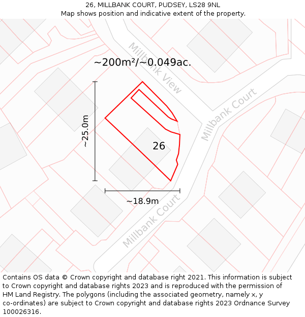 26, MILLBANK COURT, PUDSEY, LS28 9NL: Plot and title map