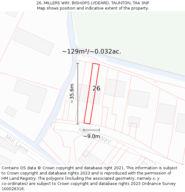 26, MILLERS WAY, BISHOPS LYDEARD, TAUNTON, TA4 3NP: Plot and title map