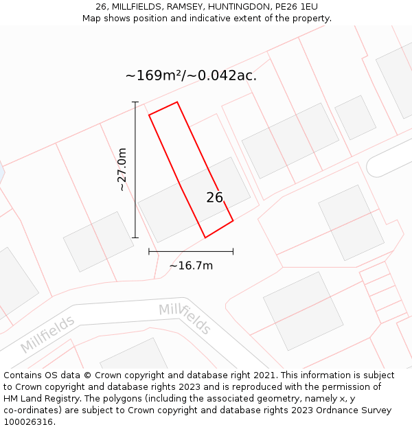 26, MILLFIELDS, RAMSEY, HUNTINGDON, PE26 1EU: Plot and title map