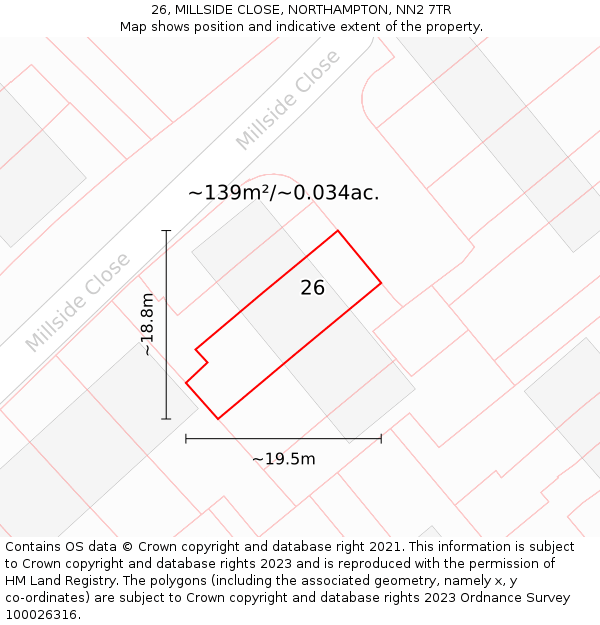 26, MILLSIDE CLOSE, NORTHAMPTON, NN2 7TR: Plot and title map