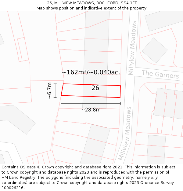 26, MILLVIEW MEADOWS, ROCHFORD, SS4 1EF: Plot and title map