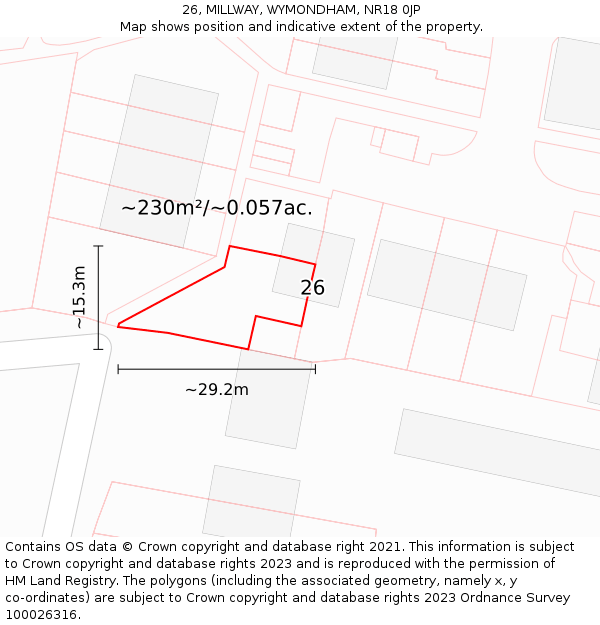 26, MILLWAY, WYMONDHAM, NR18 0JP: Plot and title map