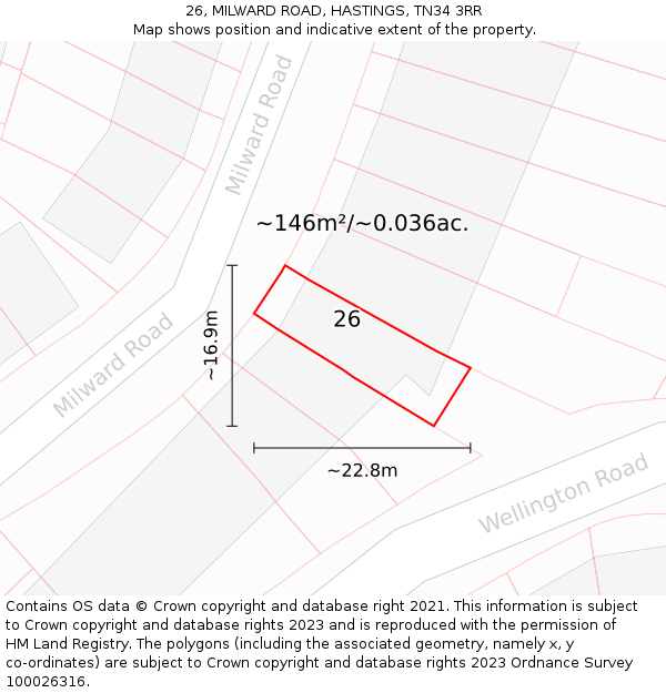 26, MILWARD ROAD, HASTINGS, TN34 3RR: Plot and title map