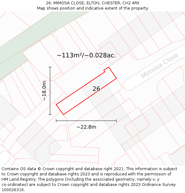 26, MIMOSA CLOSE, ELTON, CHESTER, CH2 4RX: Plot and title map