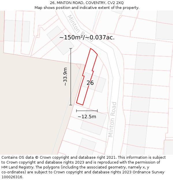 26, MINTON ROAD, COVENTRY, CV2 2XQ: Plot and title map