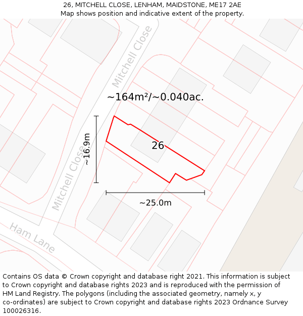 26, MITCHELL CLOSE, LENHAM, MAIDSTONE, ME17 2AE: Plot and title map