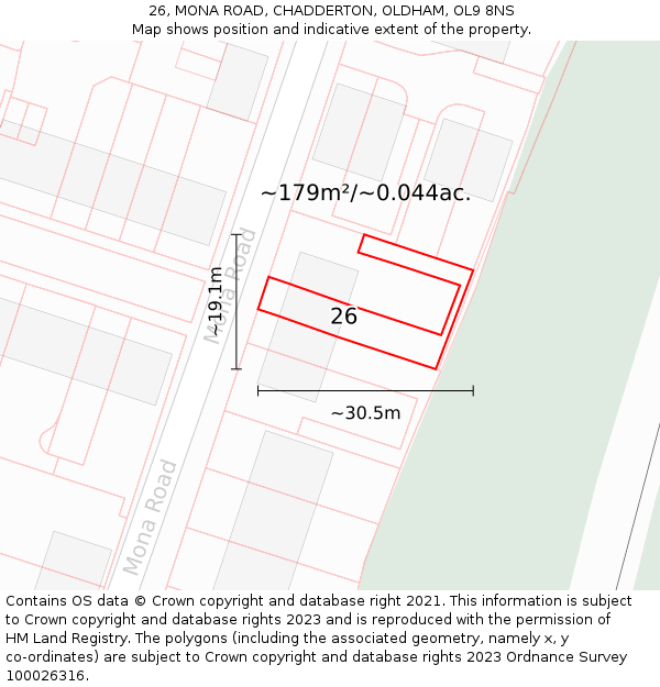 26, MONA ROAD, CHADDERTON, OLDHAM, OL9 8NS: Plot and title map