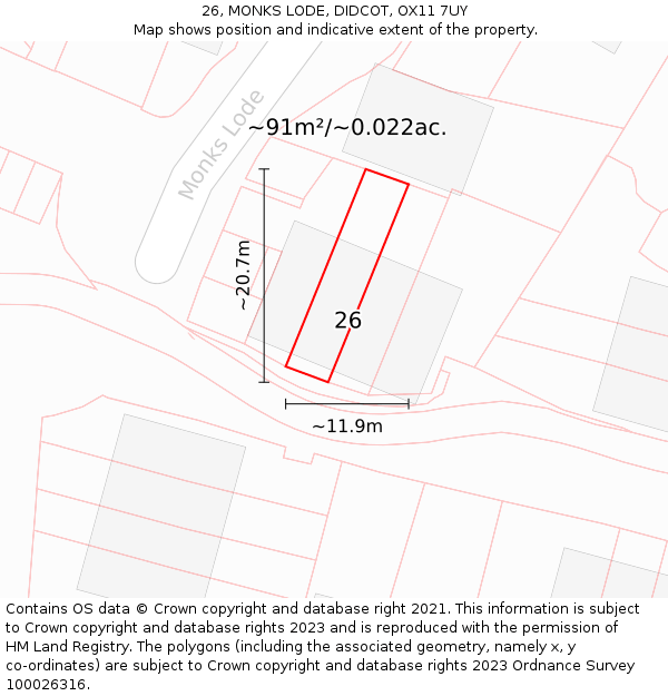 26, MONKS LODE, DIDCOT, OX11 7UY: Plot and title map