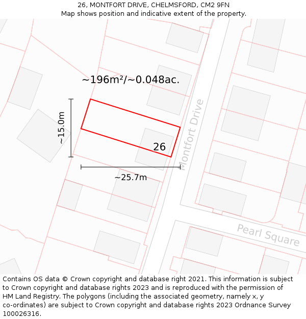 26, MONTFORT DRIVE, CHELMSFORD, CM2 9FN: Plot and title map