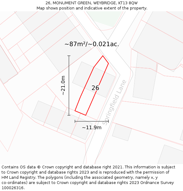 26, MONUMENT GREEN, WEYBRIDGE, KT13 8QW: Plot and title map