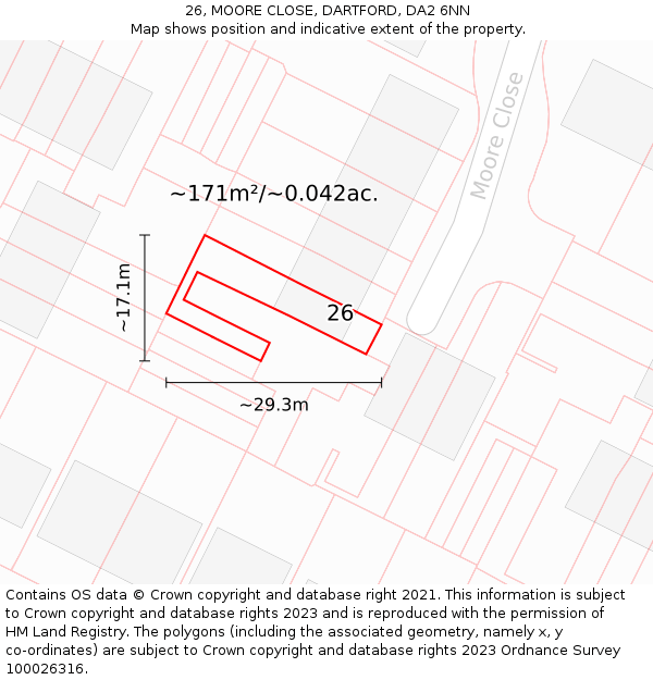 26, MOORE CLOSE, DARTFORD, DA2 6NN: Plot and title map