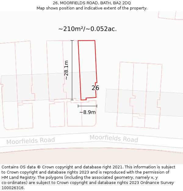 26, MOORFIELDS ROAD, BATH, BA2 2DQ: Plot and title map