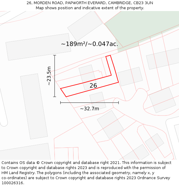 26, MORDEN ROAD, PAPWORTH EVERARD, CAMBRIDGE, CB23 3UN: Plot and title map