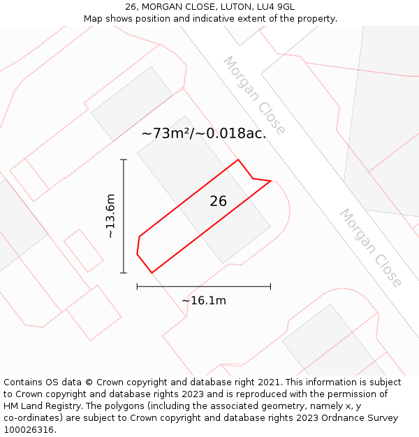26, MORGAN CLOSE, LUTON, LU4 9GL: Plot and title map