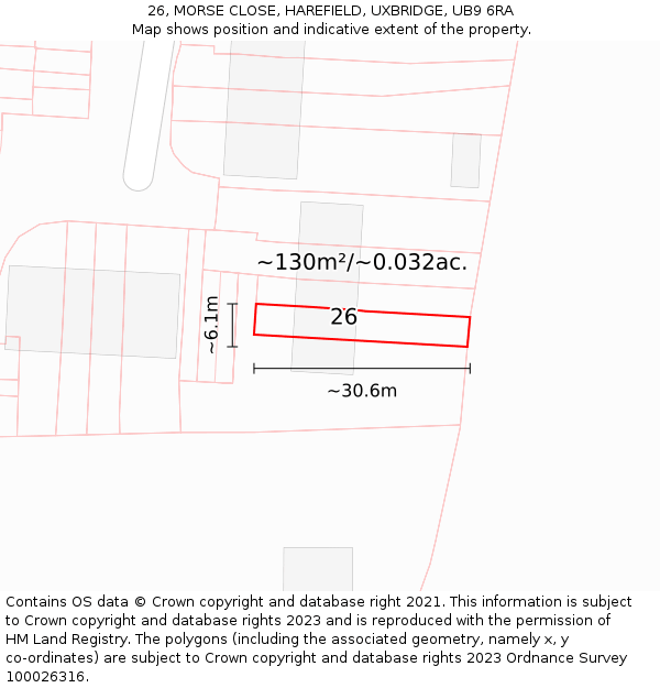 26, MORSE CLOSE, HAREFIELD, UXBRIDGE, UB9 6RA: Plot and title map