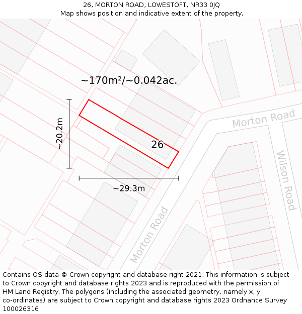 26, MORTON ROAD, LOWESTOFT, NR33 0JQ: Plot and title map