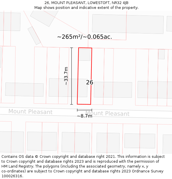 26, MOUNT PLEASANT, LOWESTOFT, NR32 4JB: Plot and title map