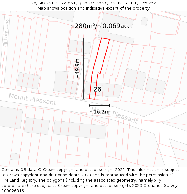 26, MOUNT PLEASANT, QUARRY BANK, BRIERLEY HILL, DY5 2YZ: Plot and title map