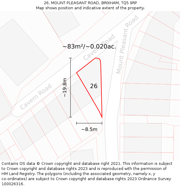 26, MOUNT PLEASANT ROAD, BRIXHAM, TQ5 9RP: Plot and title map