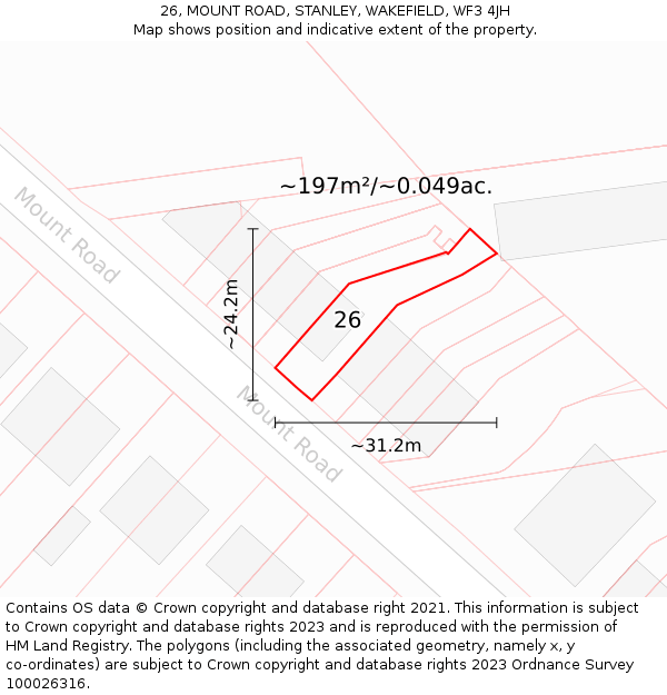 26, MOUNT ROAD, STANLEY, WAKEFIELD, WF3 4JH: Plot and title map