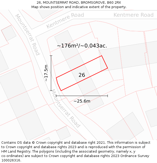 26, MOUNTSERRAT ROAD, BROMSGROVE, B60 2RX: Plot and title map