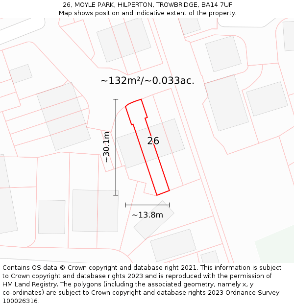 26, MOYLE PARK, HILPERTON, TROWBRIDGE, BA14 7UF: Plot and title map