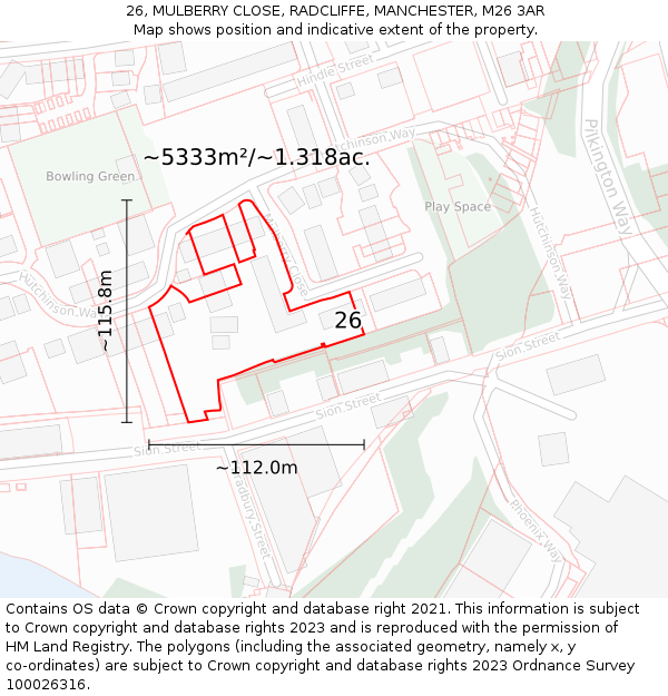 26, MULBERRY CLOSE, RADCLIFFE, MANCHESTER, M26 3AR: Plot and title map