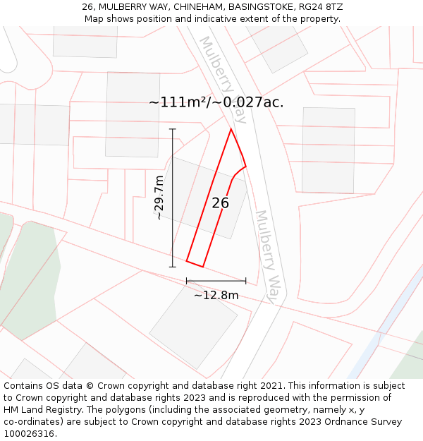 26, MULBERRY WAY, CHINEHAM, BASINGSTOKE, RG24 8TZ: Plot and title map