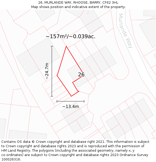 26, MURLANDE WAY, RHOOSE, BARRY, CF62 3HL: Plot and title map