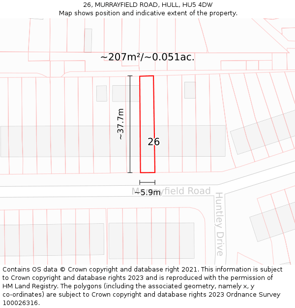 26, MURRAYFIELD ROAD, HULL, HU5 4DW: Plot and title map