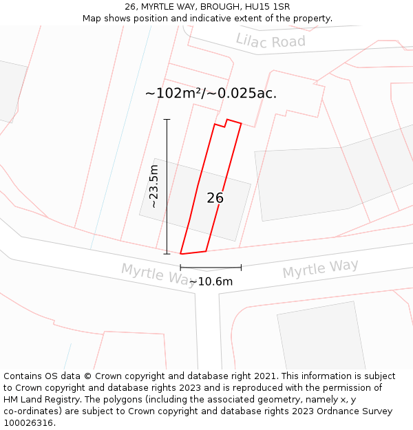 26, MYRTLE WAY, BROUGH, HU15 1SR: Plot and title map