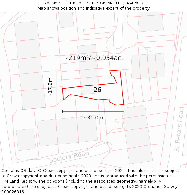 26, NAISHOLT ROAD, SHEPTON MALLET, BA4 5GD: Plot and title map