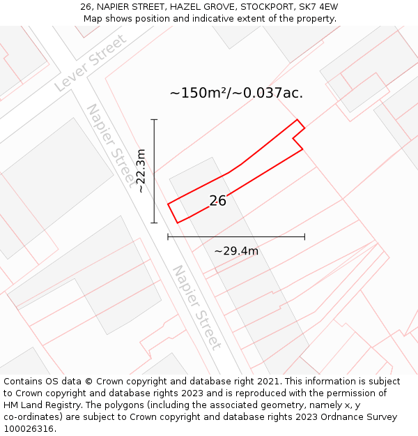 26, NAPIER STREET, HAZEL GROVE, STOCKPORT, SK7 4EW: Plot and title map