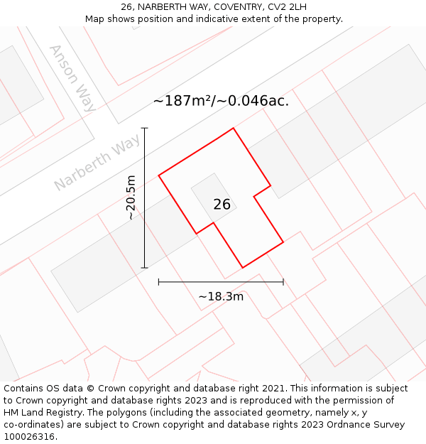 26, NARBERTH WAY, COVENTRY, CV2 2LH: Plot and title map