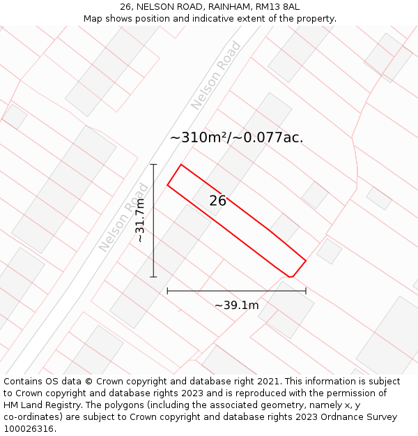 26, NELSON ROAD, RAINHAM, RM13 8AL: Plot and title map
