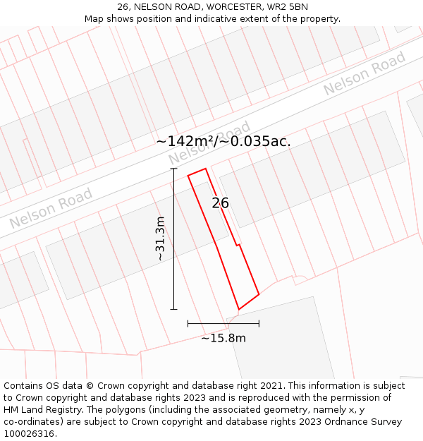 26, NELSON ROAD, WORCESTER, WR2 5BN: Plot and title map