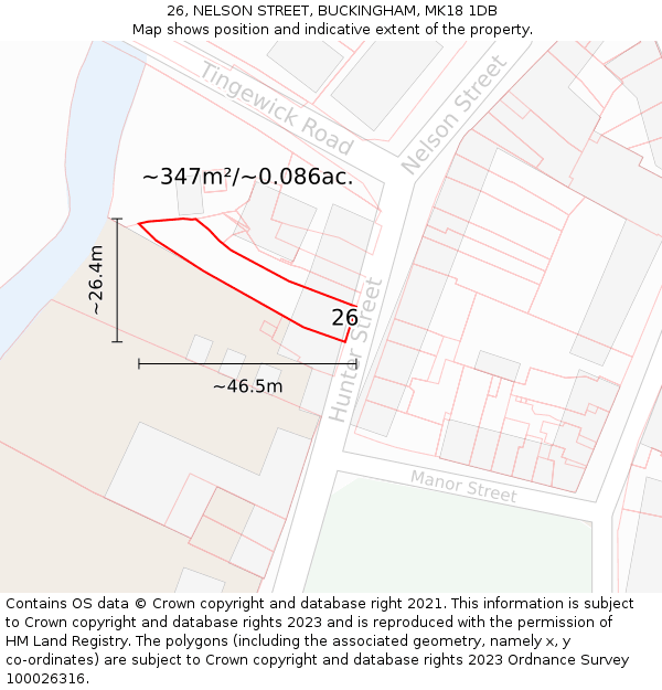 26, NELSON STREET, BUCKINGHAM, MK18 1DB: Plot and title map