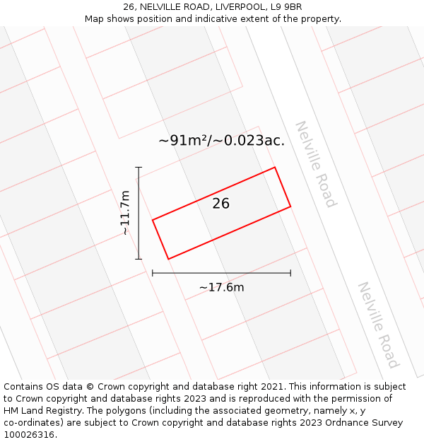 26, NELVILLE ROAD, LIVERPOOL, L9 9BR: Plot and title map