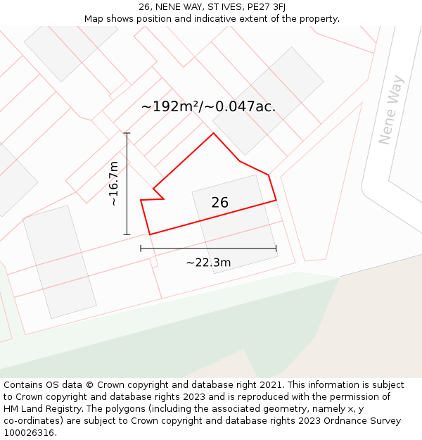 26, NENE WAY, ST IVES, PE27 3FJ: Plot and title map