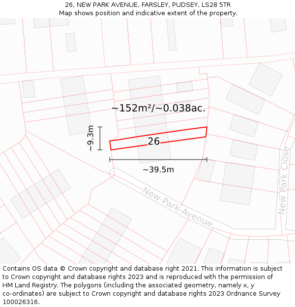 26, NEW PARK AVENUE, FARSLEY, PUDSEY, LS28 5TR: Plot and title map
