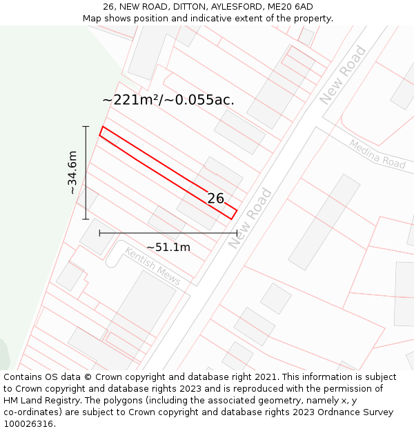 26, NEW ROAD, DITTON, AYLESFORD, ME20 6AD: Plot and title map
