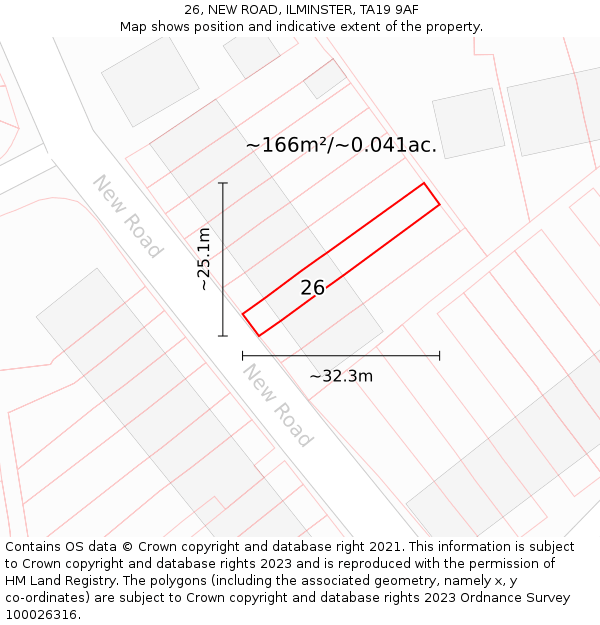 26, NEW ROAD, ILMINSTER, TA19 9AF: Plot and title map