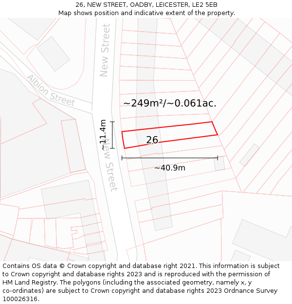 26, NEW STREET, OADBY, LEICESTER, LE2 5EB: Plot and title map