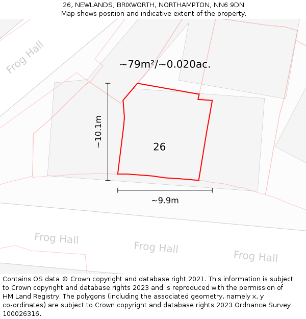 26, NEWLANDS, BRIXWORTH, NORTHAMPTON, NN6 9DN: Plot and title map